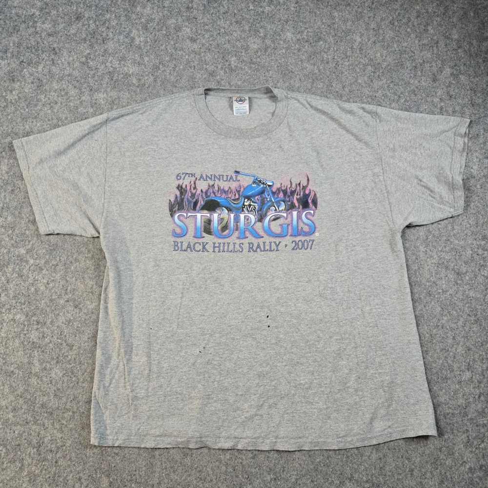 Sturgis Black Hills Rally T Shirt Mens 2XL‎ Grey Flames 2007 Biker Y2K 67th